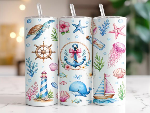 Beach Sea Life 20 Oz Tumbler Wrap Graphics