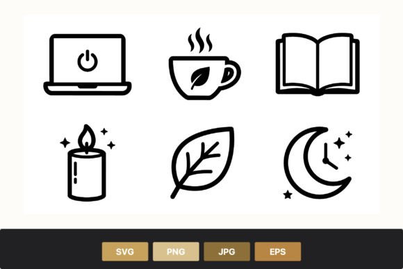 Black White Line Art Laptop Cup Book Graphics
