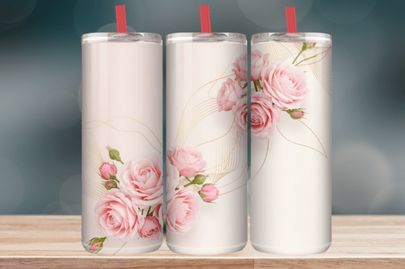 Blush Rose Gold Floral Tumbler Wraps Graphics