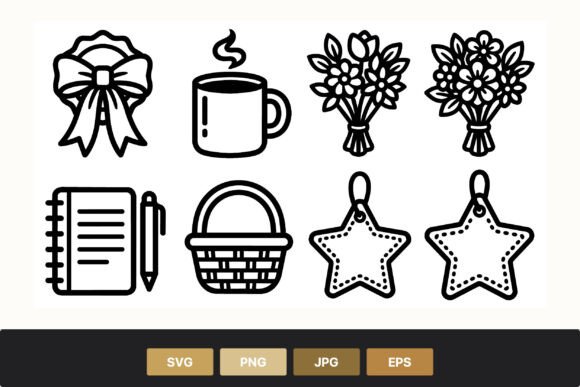 Bow Coffee Cup Flower Basket Vector: Graphics & Illustrations for Creative Design