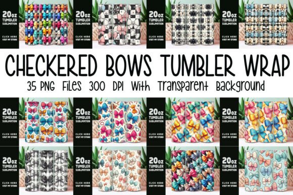 Checkered Bows Tumbler Wrap Bundle for Blog Graphics