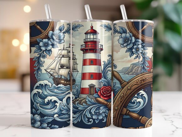 Coastal Lighthouse Sailing Ship Tumbler Graphics