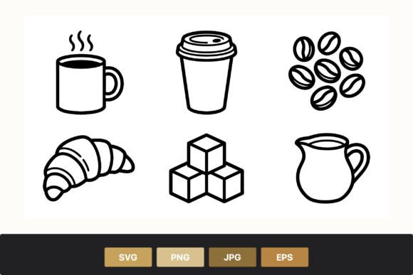Coffee Cup Croissant Sugar Icons Graphics