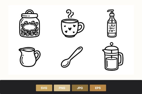 Coffee Jar and Cup Line Icons Graphics