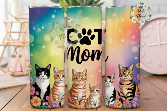 Colorful Cat Mom 20oz Tumbler Wrap Graphics