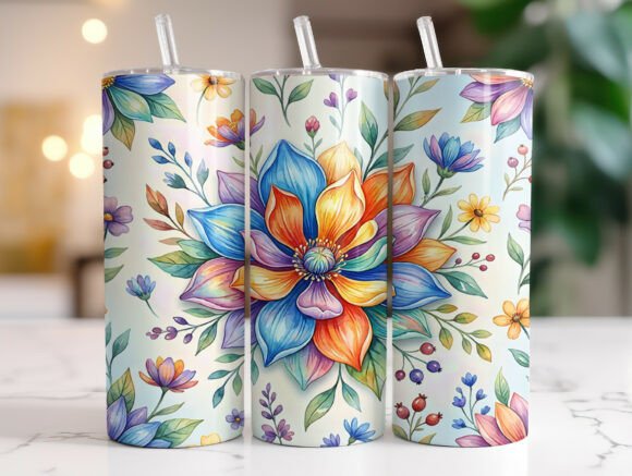 Colorful Floral Pattern 20oz Tumbler PNG