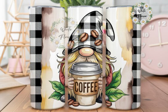 Cozy Coffee Gnome Plaid 20oz Tumbler Graphics