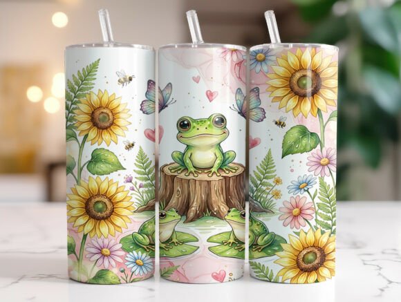 Cute Frog Sunflower Tumbler Wrap Graphics