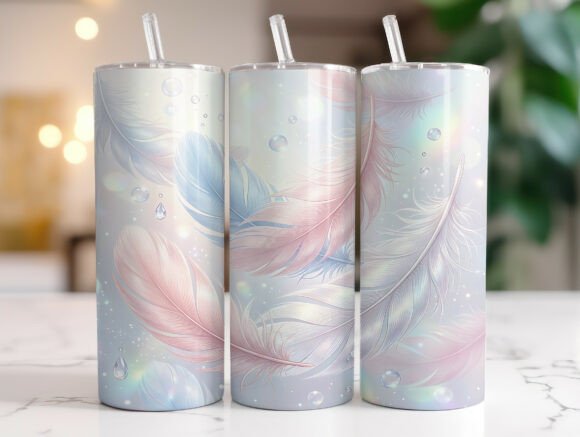 Dreamy Pastel Feather Tumbler Wrap Graphics