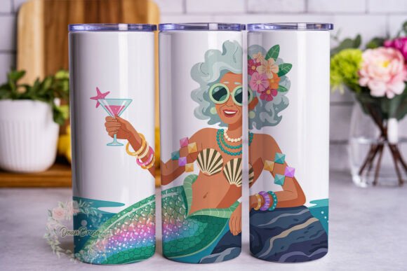 Elderly Mermaid Martini Party Tumbler Graphics