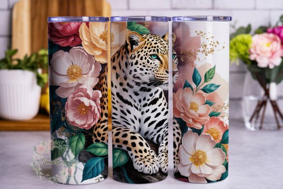 Elegant Floral Leopard Tumbler Wrap Graphics & Templates
