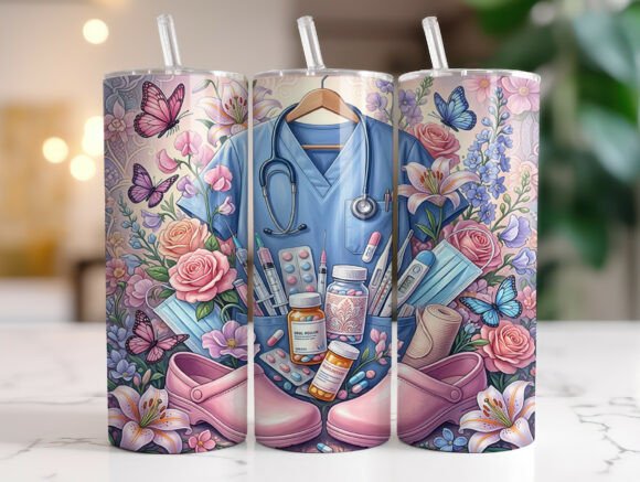 Floral Nurse Scrubs Tumbler Wrap