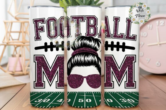 Football Mom Glitter Messy Bun Tumbler Graphics