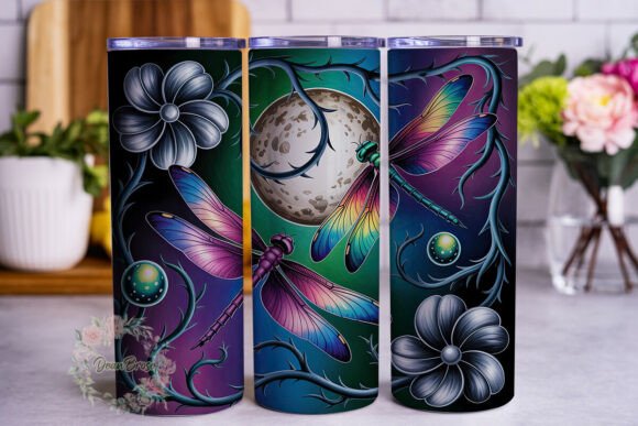 Iridescent Dragonflies 20oz Tumbler Wrap Graphics