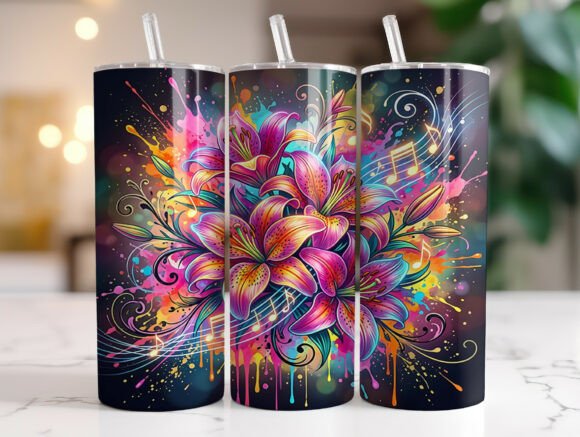 Neon Music Floral Lily Graphics for Tumbler Wraps