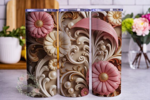 Opulent Pink Gold Floral Tumbler Wraps Graphics