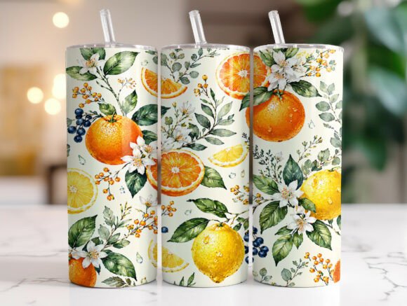 Orange Lemon Floral Tumbler Wrap Graphics