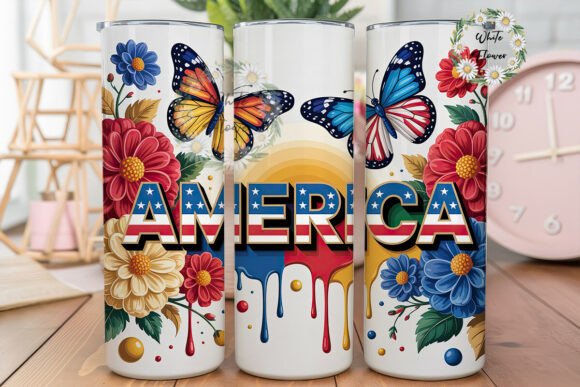 Patriotic Floral Butterfly 20oz Tumbler Graphics