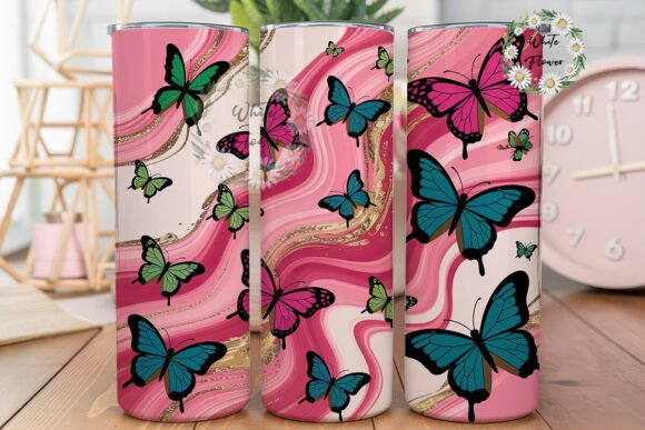 Pink Marble Butterfly 20oz Tumbler Wrap Graphics