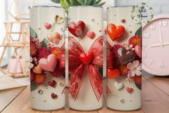 Romantic Red Bow Heart Graphics for Tumbler Wraps