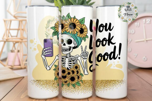 Sassy Skeleton Sunflower Tumbler PNG Graphics