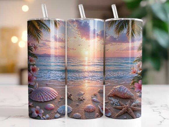 Seashells Beach Ocean Skinny Tumbler PNG