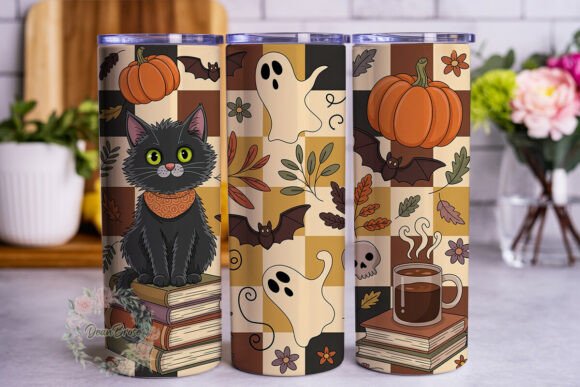 Spooky Cozy Fall Cat Ghosts 20oz Tumbler Graphics