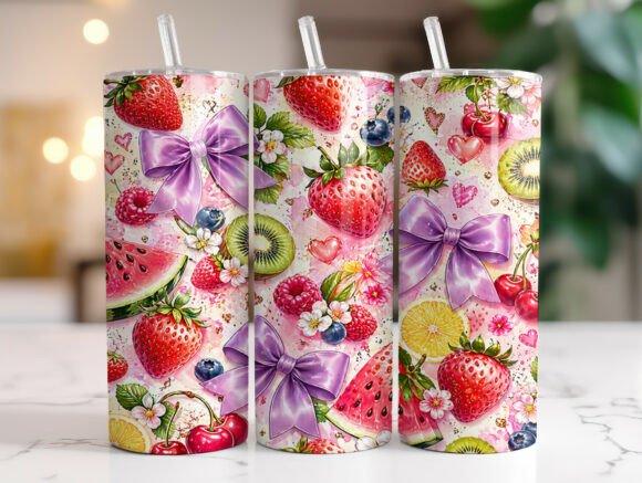 Strawberry Bow Fruit Tumbler Wrap Graphics