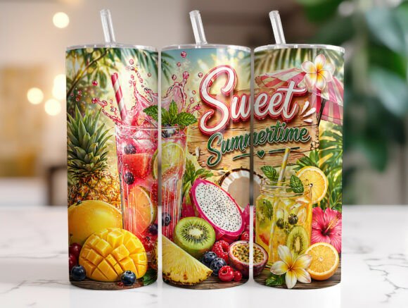 Sweet Summertime Tropical Tumbler Wrap for Graphics and Tumbler Wraps