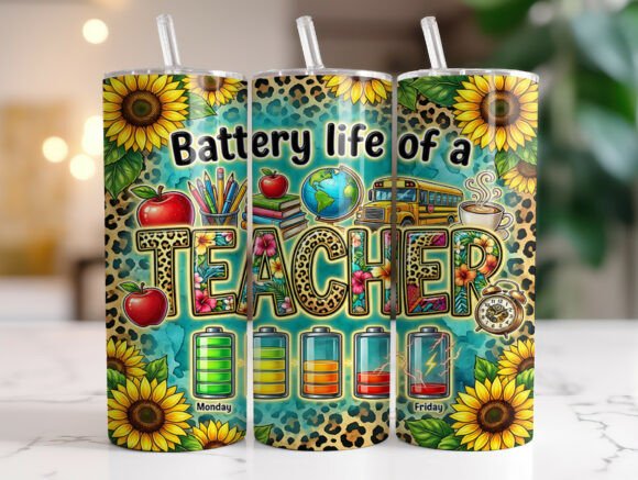 Teacher Battery Life Floral Tumbler Wrap Graphics Review