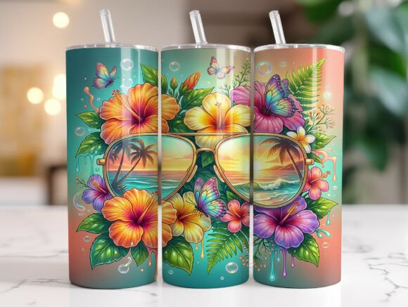Tropical Summer Beach Sunglasses Tumbler Graphics