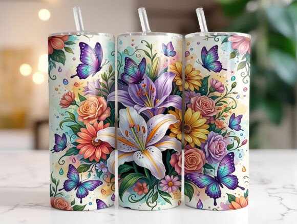 Vibrant Butterfly Floral Tumbler Wrap: Tumbler Wraps & Graphics