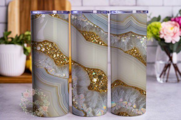 White Gold Agate Glitter Tumbler Wrap Graphics